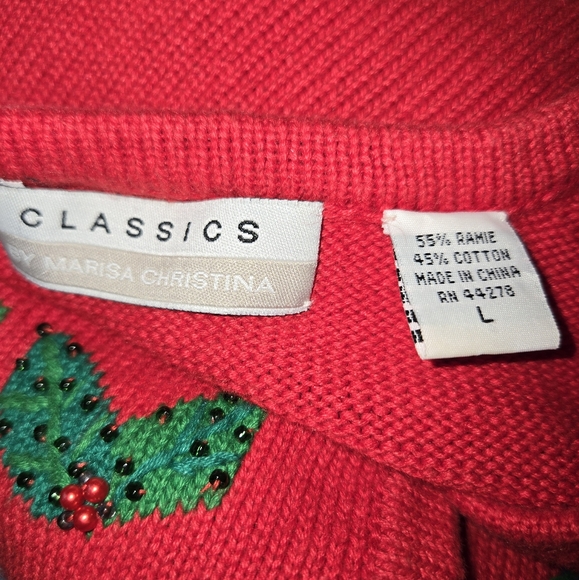 Classics by Marisa Christina VTG Red Patchwork Christmas Cardigan Sweater Size L - Picture 10 of 11